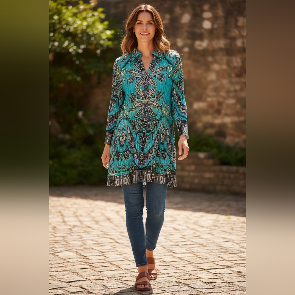 Alfani Bohemian Tunic Dress Paisley Bell Sleeves Lightweight Vintage Limited